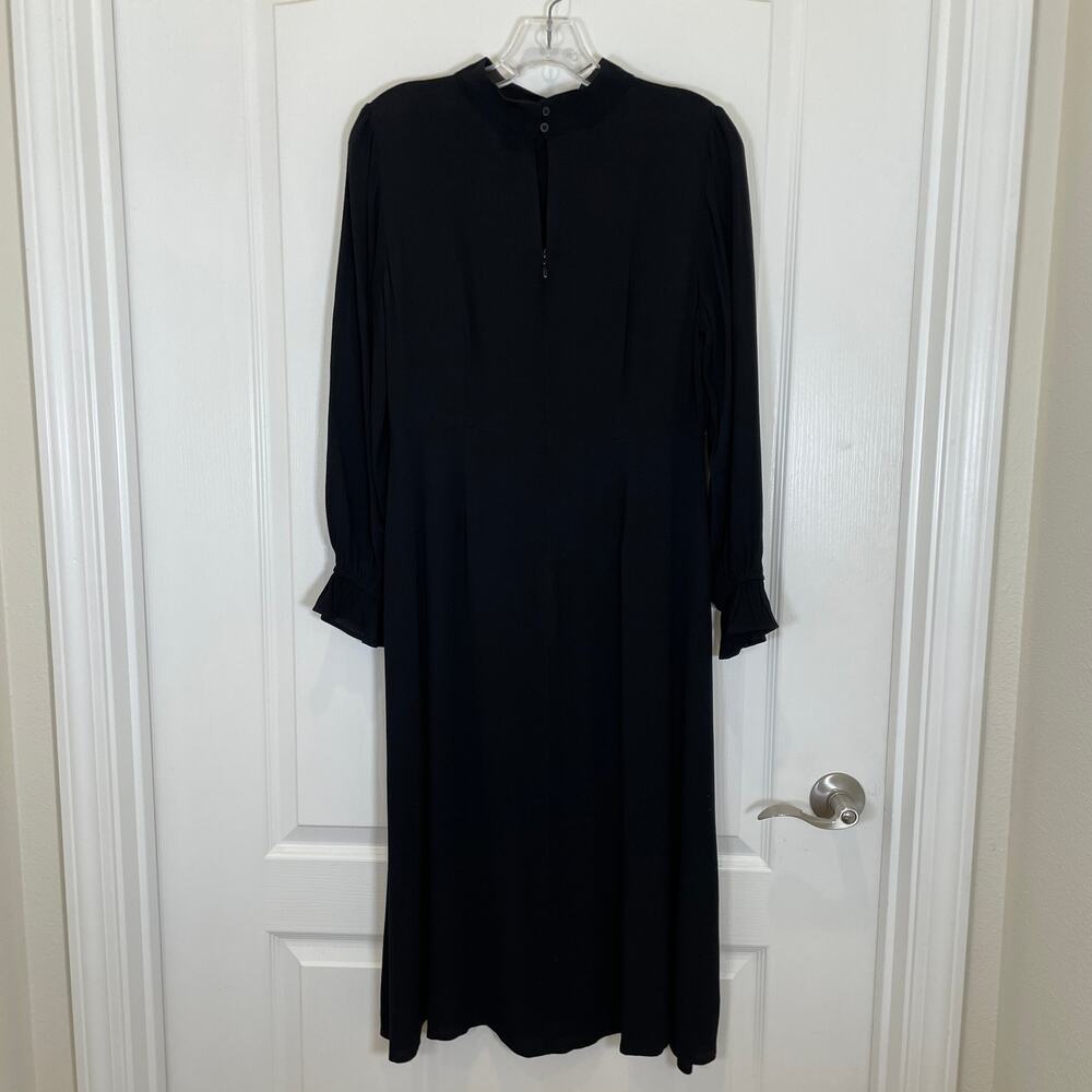 LOFT Mock Neck Dress Black Long Sleeve Midi w/ Slit NWT Modest Conservative 8P - Picture 8 of 8